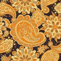Floral seamless pattern with paisley ornament. Vector Background. Royalty Free Stock Photo