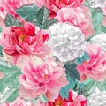 Floral seamless pattern,Peonies ,hydrangea and leaves