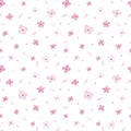 Floral seamless pattern with pink flowers on white background. Repeated light backdrop, soft textile texture. Bright Royalty Free Stock Photo