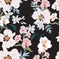 Floral Seamless Pattern with Pink Peony Flowers, alstroemeria and lilies.
