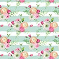 Floral Seamless Pattern with Pink Roses and Ranunculus Flowers. Botanical Background for Fabric Textile, Wallpaper