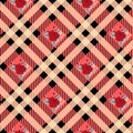 Floral seamless pattern with plaid background. Vector template.