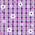 Floral seamless pattern with plaid background. Vector template.