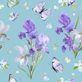 Floral Seamless Pattern with Iris Flowers