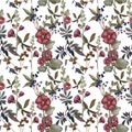Floral seamless pattern with red mallows on a white background.