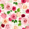 Floral seamless pattern with red, pink, and white roses. Vector floral print Royalty Free Stock Photo