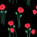 Floral Seamless pattern with red poppy flowers and buds on dark, vector illustration background Royalty Free Stock Photo