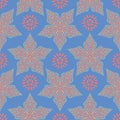 Floral seamless pattern. Red and yellow flower elements on blue background Royalty Free Stock Photo