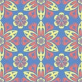 Floral seamless pattern. Red and yellow flower elements on blue background Royalty Free Stock Photo