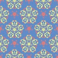 Floral seamless pattern. Red and yellow flower elements on blue background Royalty Free Stock Photo