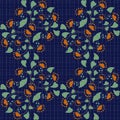 Floral seamless pattern in retro style on blue background Royalty Free Stock Photo