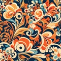 Floral seamless pattern in retro style. Colorful vector background. AI Generated Royalty Free Stock Photo