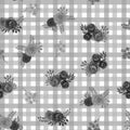 Floral seamless pattern in retro style rose bouquet wild flower black white and gray color painting drawing