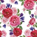 Floral seamless pattern with roses and crocuses