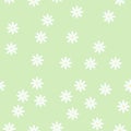 Floral seamless pattern simple ornament of white daisy flowers in random order on the light green background