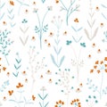 Floral seamless pattern of small flowers. Vector illustration in simple hand-drawn Scandinavian style. The limited pastel palette Royalty Free Stock Photo