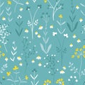 Floral seamless pattern of small flowers. Vector illustration in simple hand-drawn Scandinavian style. The limited pastel palette Royalty Free Stock Photo