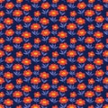 Floral seamless pattern with small red flowers and blue leaves on a dark background Royalty Free Stock Photo