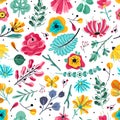 Floral seamless pattern. Spring summer garden colorful flowers botanical floral flower vintage texture wallpaper, flat