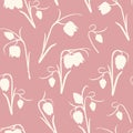 Floral seamless pattern. Spring tulip flowers stem, leaves, blossom, buds. Beige on white background Royalty Free Stock Photo