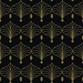 Floral seamless pattern, stylized silver grass , golden lines. Japanese graphic style