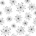 Floral Seamless pattern texture with black abstract dandelion flowers. White background. Royalty Free Stock Photo