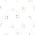 Floral seamless pattern with tiny branches. Vector white neutral background.