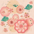 Floral pattern Chinese New Year Traditional Spring garden flowers blossom sakuras