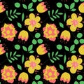 Floral seamless pattern. Vector flowers. Color sketch. Doodle background. Green leaves Royalty Free Stock Photo