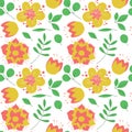 Floral seamless pattern. Vector flowers. Color sketch. Doodle background. Green leaves Royalty Free Stock Photo