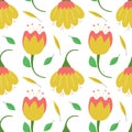 Floral seamless pattern. Vector flowers. Color sketch. Doodle background. Green leaves Royalty Free Stock Photo