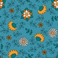 Floral seamless pattern. Vector flowers. Fashion print. Design for textile or clothes. Chamomile. Hand drawn repeating elements.
