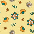 Floral seamless pattern. Vector flowers. Fashion print. Design for textile or clothes. Chamomile. Hand drawn repeating elements.