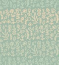 Floral seamless pattern in vector. Spring endless background with flower, branch, heart, leaf etc in gentle colors. Royalty Free Stock Photo