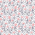 Floral seamless pattern. Vector textures. Simple delicate flowers on a white background. Flower color printing. Two-color pattern