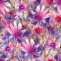 Floral seamless pattern. Watercolor artwork background. Flowers and herbs. Bohemian boho style print. Abstract meadow