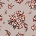 Floral seamless pattern. Watercolor flowers. Roses, peonies, lilacs. Ancient bouquets of flowers. Wedding bouquet Royalty Free Stock Photo