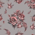 Floral seamless pattern. Watercolor flowers. Roses, peonies, lilacs. Vintage bouquets of flowers. Wedding bouquet. Pastel color. G Royalty Free Stock Photo