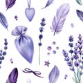 Floral seamless pattern with watercolor, lavender flowers, hand drawing