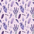 Floral seamless pattern with watercolor, lavender flowers, hand drawing