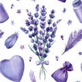 Floral seamless pattern with watercolor, lavender flowers, hand drawing