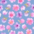 Floral Seamless Pattern With Watercolor Pink And Purple Flowers