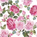 Floral seamless pattern with watercolor roses.
