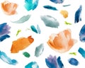 Floral seamless pattern with watercolor texture illustration. Brush stroke elements with abstract fabric design