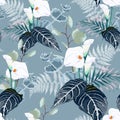 Floral Seamless Pattern with white callas lilies flowers. Royalty Free Stock Photo