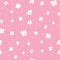 Floral seamless pattern with white flowers on pink background. Repeated backdrop, textile texture. Tender abstract