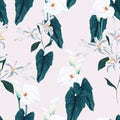 Floral Seamless Pattern with white lilies flowers. Spring blooming for fabric, prints, wedding decoration, invitation, wallpapers. Royalty Free Stock Photo