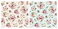 Floral seamless patterns with pink, purple, and white flowers. Vector illustration Royalty Free Stock Photo