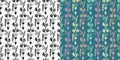 Floral seamless patterns set, doodle style hand drawn art Royalty Free Stock Photo
