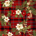 Floral seamless plaid, tartan, check pattern with flowers, tileable country style print for wallpaper, wrapping paper, scrapbook, Royalty Free Stock Photo